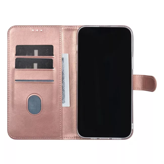 TUNIQ iPhone 15 Pro Max - Θήκη Πορτοφόλι Stand από Δερματίνη - Rose Gold