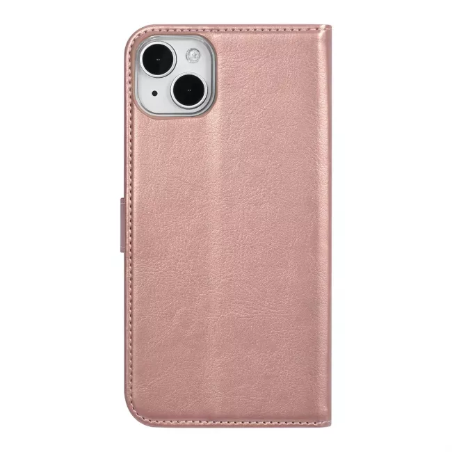 TUNIQ iPhone 15 Plus / 14 Plus - Θήκη Πορτοφόλι Stand από Δερματίνη - Rose Gold