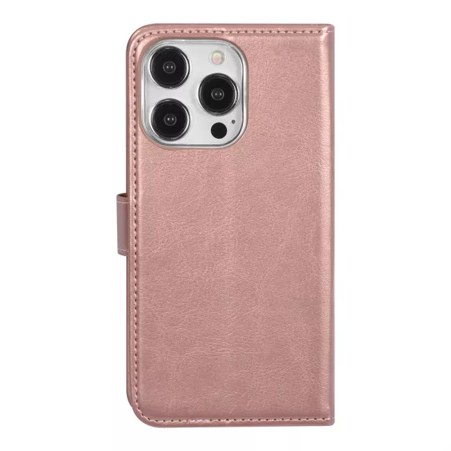 TUNIQ iPhone 15 Pro - Θήκη Πορτοφόλι Stand από Δερματίνη - Rose Gold