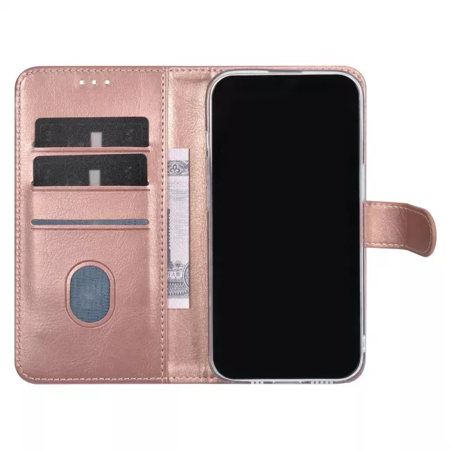 TUNIQ iPhone 15 Pro - Θήκη Πορτοφόλι Stand από Δερματίνη - Rose Gold