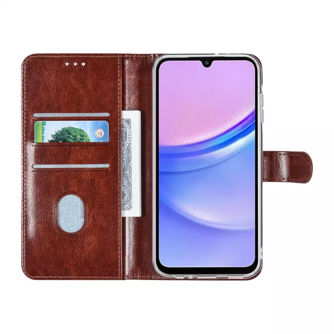 TUNIQ Samsung Galaxy A15 4G / A15 5G - Θήκη Πορτοφόλι Stand από Δερματίνη - Καφέ