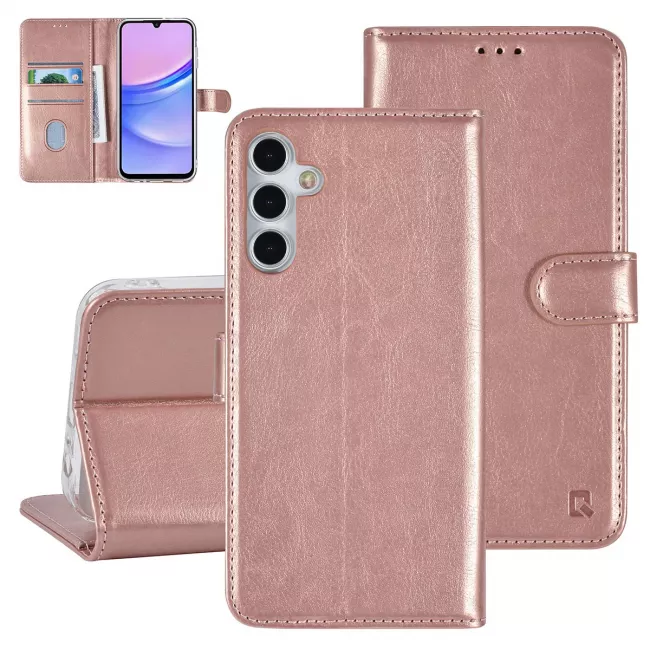 TUNIQ Samsung Galaxy A15 4G / A15 5G - Θήκη Πορτοφόλι Stand από Δερματίνη - Rose Gold