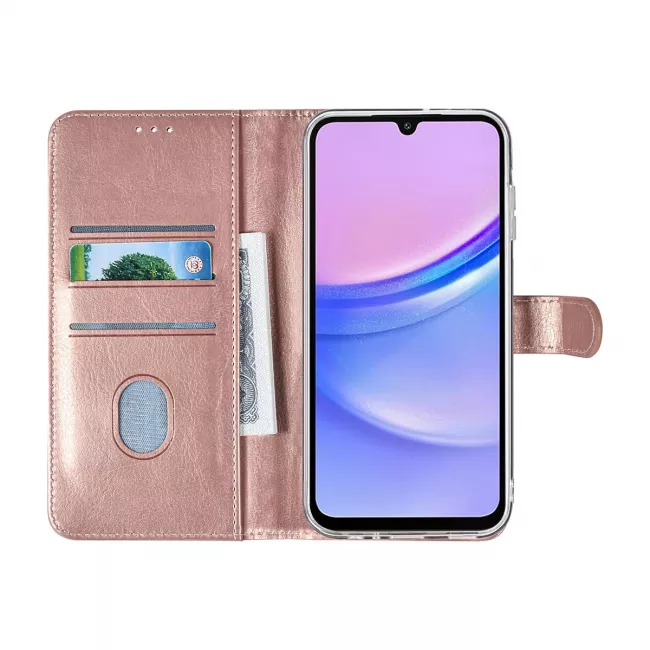 TUNIQ Samsung Galaxy A15 4G / A15 5G - Θήκη Πορτοφόλι Stand από Δερματίνη - Rose Gold