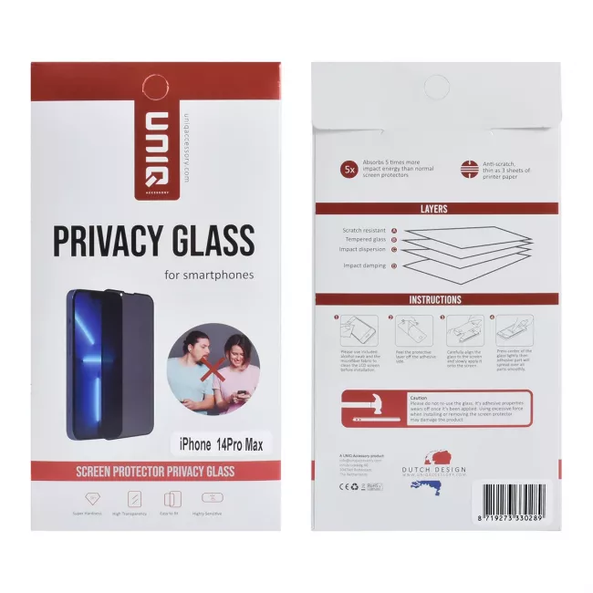 TUNIQ iPhone 14 Pro Max - Privacy Προστασία Οθόνης - Full Screen Αντιχαρακτικό Γυαλί Tempered Glass - Μαύρο