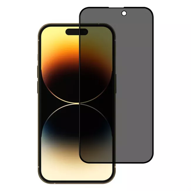 TUNIQ iPhone 14 Pro - Privacy Προστασία Οθόνης - Full Screen Αντιχαρακτικό Γυαλί Tempered Glass - Μαύρο