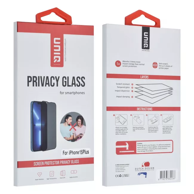 TUNIQ iPhone 15 Plus - Privacy Προστασία Οθόνης - Full Screen Αντιχαρακτικό Γυαλί Tempered Glass - Μαύρο