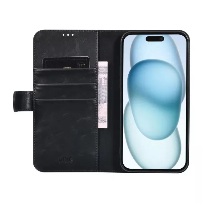 TUNIQ iPhone 15 Plus / 14 Plus - Θήκη Πορτοφόλι από Δερματίνη με Stand - Μαύρο