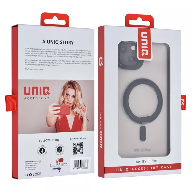 TUNIQ iPhone 15 Plus / 14 Plus - Σκληρή MagSafe Θήκη με Περιστρεφόμενο Δαχτυλίδι Συγκράτησης - Ημιδιαφανή / Μαύρη