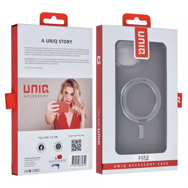 TUNIQ iPhone 15 Plus / 14 Plus - Σκληρή MagSafe Θήκη με Περιστρεφόμενο Δαχτυλίδι Συγκράτησης - Γκρι