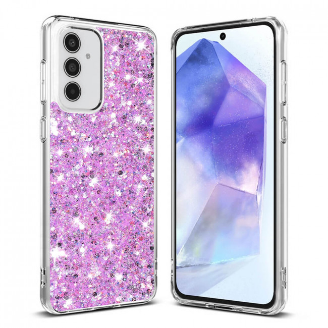 Techsuit Samsung Galaxy A55 5G - Sparkly Glitter - Σκληρή Θήκη με Πλαίσιο Σιλικόνης - Magenta