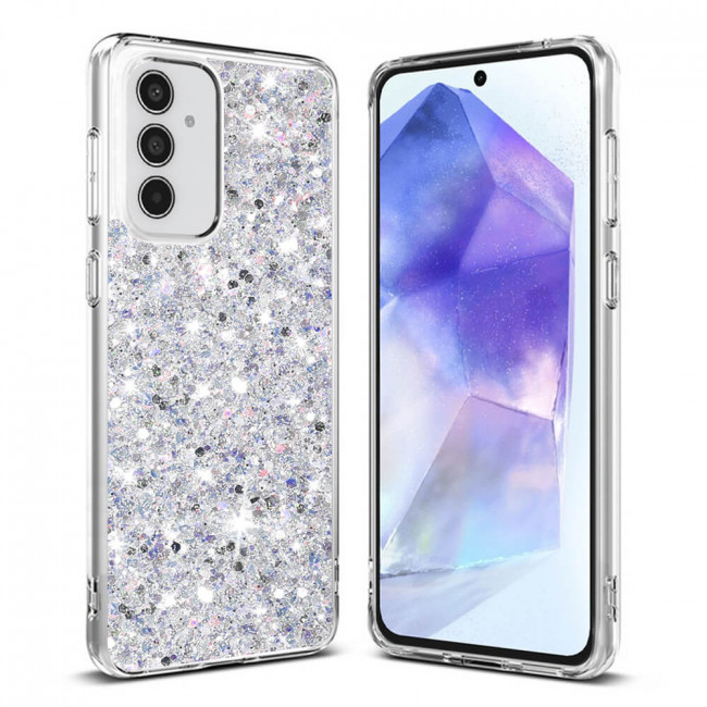 Techsuit Samsung Galaxy A55 5G - Sparkly Glitter - Σκληρή Θήκη με Πλαίσιο Σιλικόνης - White