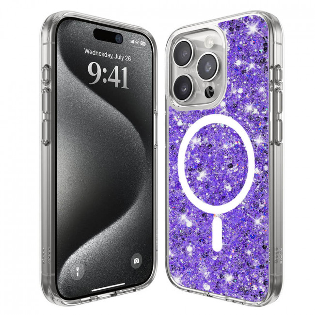 Techsuit iPhone 15 Pro Max - MagSafe - Sparkly Glitter - Σκληρή Θήκη με Πλαίσιο Σιλικόνης - Purple