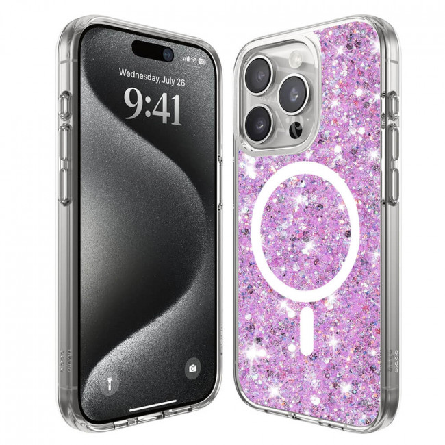 Techsuit iPhone 15 Pro Max - MagSafe - Sparkly Glitter - Σκληρή Θήκη με Πλαίσιο Σιλικόνης - Magenta