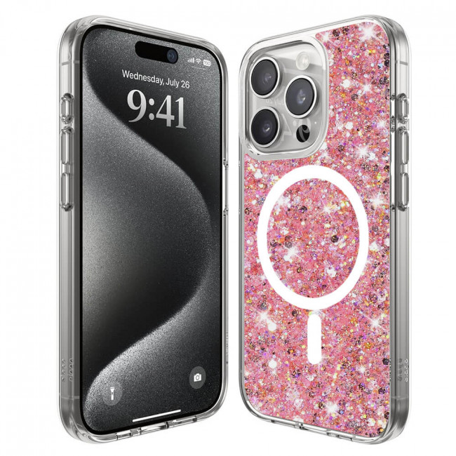 Techsuit iPhone 15 Pro - MagSafe - Sparkly Glitter - Σκληρή Θήκη με Πλαίσιο Σιλικόνης - Pink