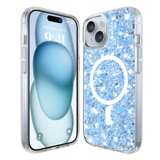 Techsuit iPhone 15 - MagSafe - Sparkly Glitter - Σκληρή Θήκη με Πλαίσιο Σιλικόνης - Blue