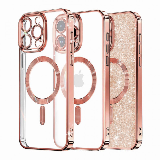 Techsuit iPhone 15 Pro Max - MagSafe - Luxury Glitter - Θήκη Σιλικόνης - Rose Gold