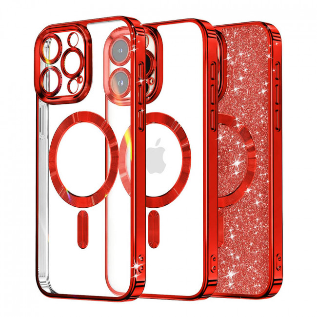 Techsuit iPhone 15 Pro Max - MagSafe - Luxury Glitter - Θήκη Σιλικόνης - Red