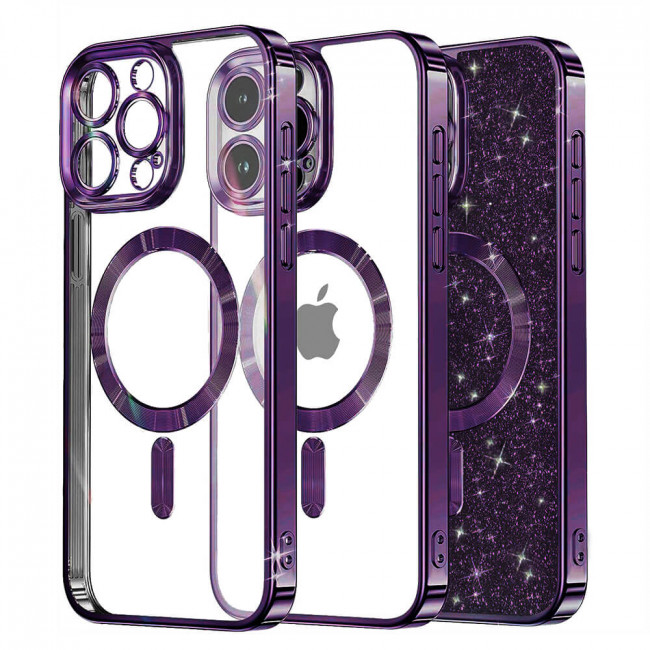 Techsuit iPhone 15 Pro Max - MagSafe - Luxury Glitter - Θήκη Σιλικόνης - Deep Purple