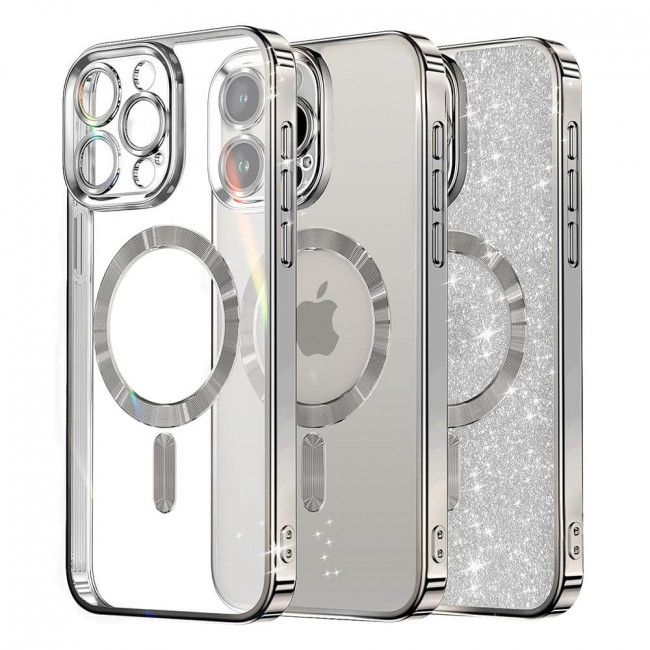 Techsuit iPhone 15 Pro - MagSafe - Luxury Glitter - Θήκη Σιλικόνης - Silver