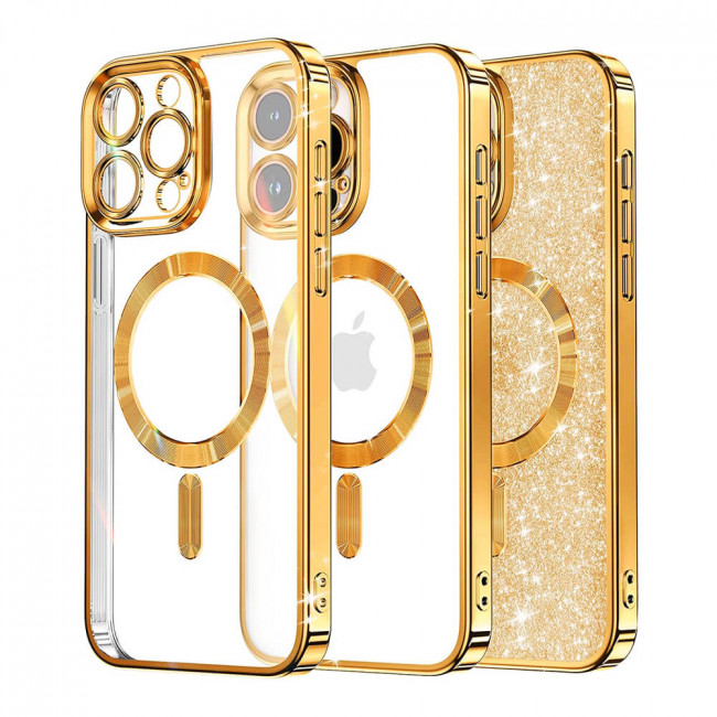 Techsuit iPhone 15 Pro - MagSafe - Luxury Glitter - Θήκη Σιλικόνης - Gold