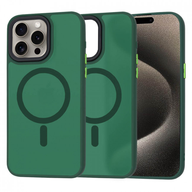 Techsuit iPhone 15 Pro Max - HaloFrost MagSafe - Σκληρή Θήκη με Πλαίσιο Σιλικόνης - Midnight Green