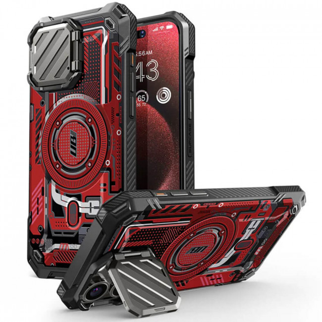 Supcase iPhone 15 Pro Max - Unicorn Beetle XT MagSafe - Σκληρή Θήκη με Προστασία Οθόνης / Καμερών και Stand - Red Circuit