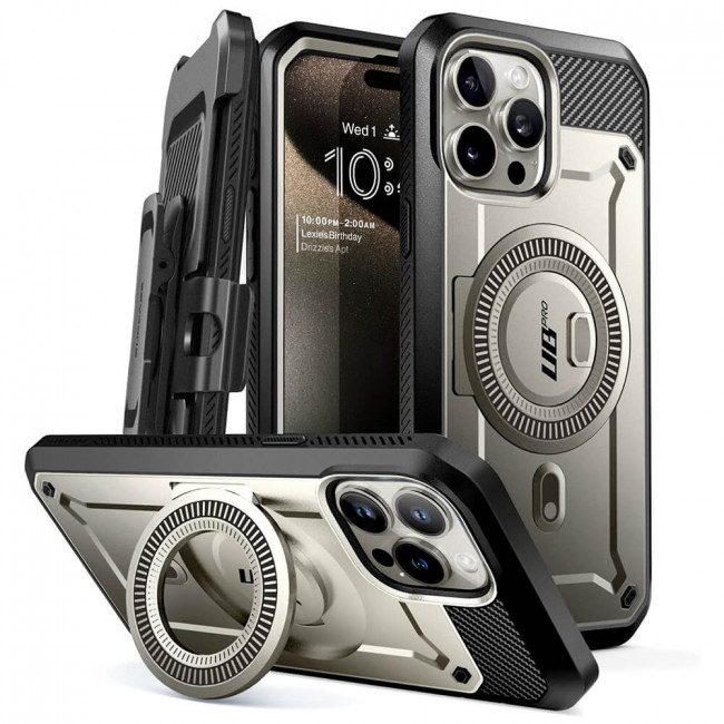 Supcase iPhone 15 Pro Max - Unicorn Beetle Pro MagSafe - Σκληρή Θήκη με Προστασία Οθόνης και Stand - Titan Gray