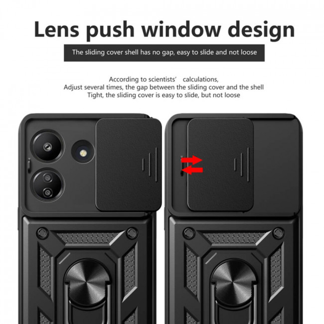 Techsuit Xiaomi Redmi 13C / Poco C65 - CamShield - Σκληρή Θήκη με Προστασία Καμερών και Δαχτυλίδι Συγκράτησης - Black