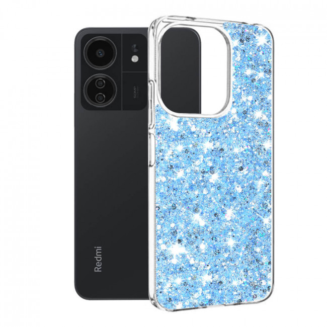 Techsuit Xiaomi Redmi 13C 4G / 13C 5G / Poco M6 5G / C65 - Sparkly Glitter - Σκληρή Θήκη με Πλαίσιο Σιλικόνης - Blue