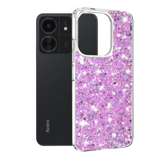 Techsuit Xiaomi Redmi 13C 4G / 13C 5G / Poco M6 5G / C65 - Sparkly Glitter - Σκληρή Θήκη με Πλαίσιο Σιλικόνης - Magenta