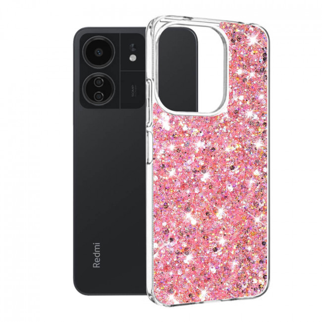 Techsuit Xiaomi Redmi 13C 4G / 13C 5G / Poco M6 5G / C65 - Sparkly Glitter - Σκληρή Θήκη με Πλαίσιο Σιλικόνης - Pink