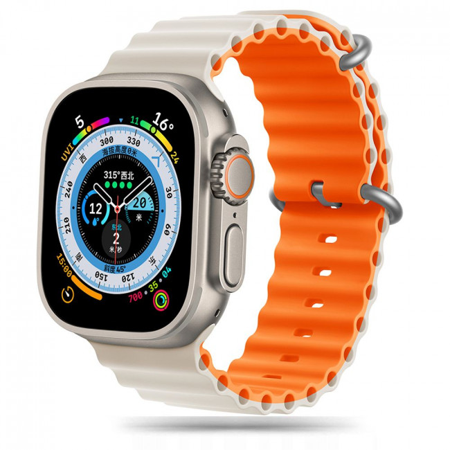 Tech-Protect Λουράκι Apple Watch 4 / 5 / 6 / 7 / 8 / 9 / 10 / SE / ULTRA 1 / ULTRA 2 - 44 / 45 / 46 / 49 mm IconBand Pro Λαστιχένιο - Starlight / Orange