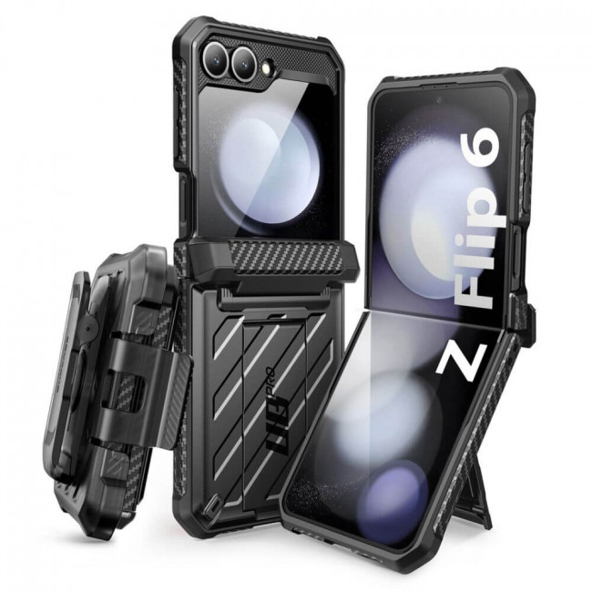 Supcase Samsung Galaxy Z Flip6 Unicorn Beetle Pro Σκληρή Θήκη με Προστασία Οθόνης και Stand - Black