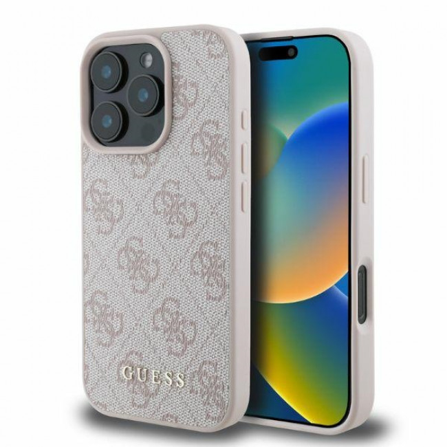 Guess iPhone 16 Pro - 4G Classic Σκληρή Θήκη με Επένδυση Συνθετικού Δέρματος - Pink - GUHCP16LG4GFPI