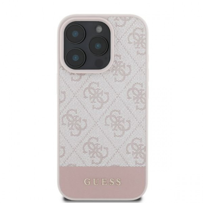 Guess iPhone 16 Pro - 4G Bottom Stripe - Θήκη με Επένδυση Συνθετικού Δέρματος - Pink - GUHCP16LG4GLPI