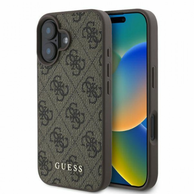 Guess iPhone 16 - 4G Classic - Σκληρή Θήκη με Επένδυση Συνθετικού Δέρματος - Brown - GUHCP16SG4GFBR