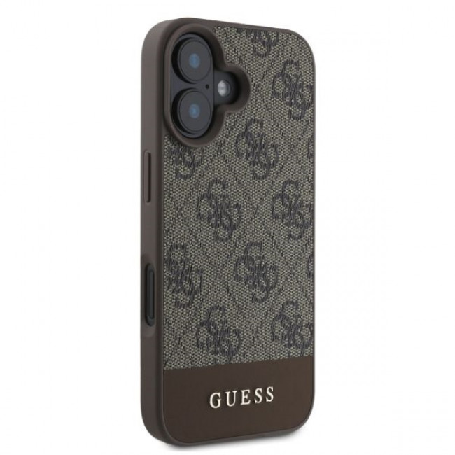 Guess iPhone 16 - 4G Bottom Stripe - Θήκη με Επένδυση Συνθετικού Δέρματος - Brown - GUHCP16SG4GLBR