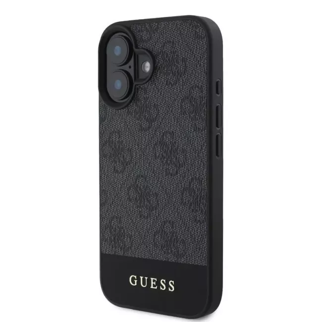 Guess iPhone 16 - 4G Bottom Stripe - Θήκη με Επένδυση Συνθετικού Δέρματος - Grey - GUHCP16SG4GLGR