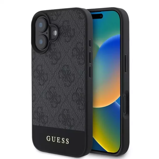 Guess iPhone 16 - 4G Bottom Stripe - Θήκη με Επένδυση Συνθετικού Δέρματος - Grey - GUHCP16SG4GLGR