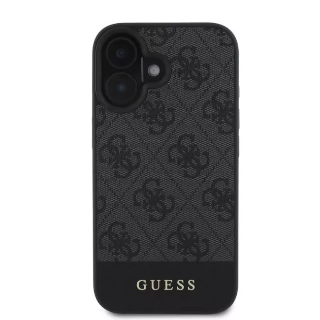 Guess iPhone 16 - 4G Bottom Stripe - Θήκη με Επένδυση Συνθετικού Δέρματος - Grey - GUHCP16SG4GLGR