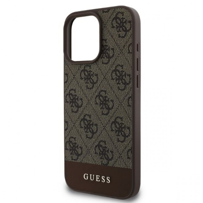 Guess iPhone 16 Pro Max - 4G Bottom Stripe - Θήκη με Επένδυση Συνθετικού Δέρματος - Brown - GUHCP16XG4GLBR