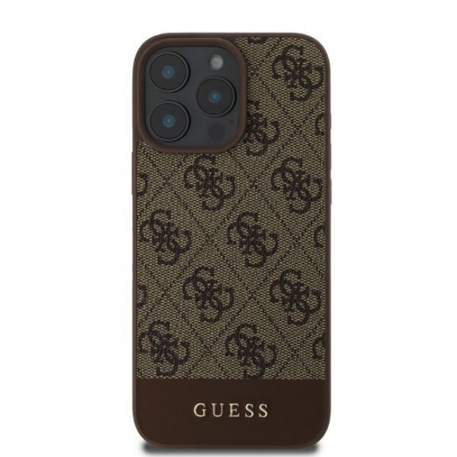 Guess iPhone 16 Pro Max - 4G Bottom Stripe - Θήκη με Επένδυση Συνθετικού Δέρματος - Brown - GUHCP16XG4GLBR