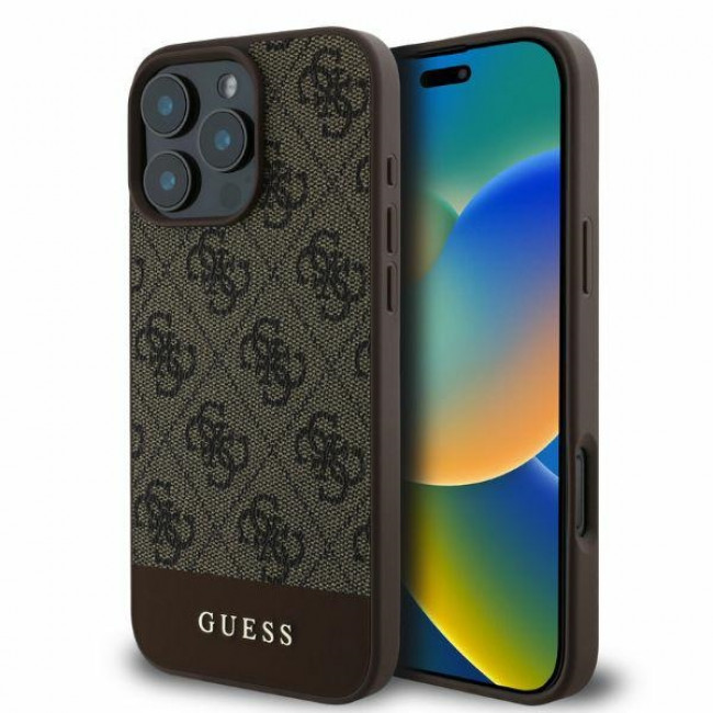 Guess iPhone 16 Pro Max - 4G Bottom Stripe - Θήκη με Επένδυση Συνθετικού Δέρματος - Brown - GUHCP16XG4GLBR