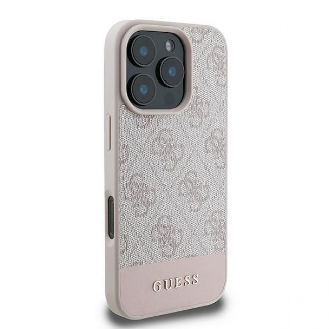 Guess iPhone 16 Pro Max - 4G Bottom Stripe - Θήκη με Επένδυση Συνθετικού Δέρματος - Pink - GUHCP16XG4GLPI