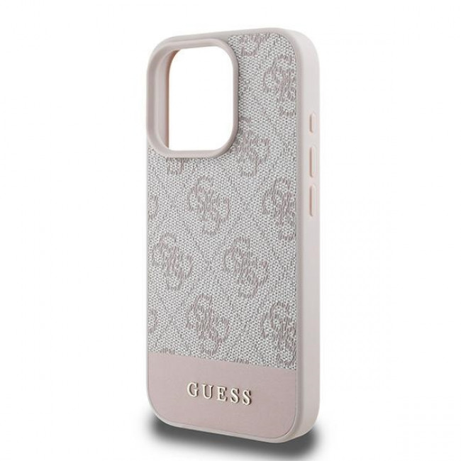 Guess iPhone 16 Pro Max - 4G Bottom Stripe - Θήκη με Επένδυση Συνθετικού Δέρματος - Pink - GUHCP16XG4GLPI