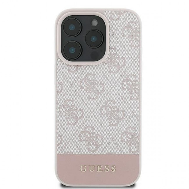 Guess iPhone 16 Pro Max - 4G Bottom Stripe - Θήκη με Επένδυση Συνθετικού Δέρματος - Pink - GUHCP16XG4GLPI