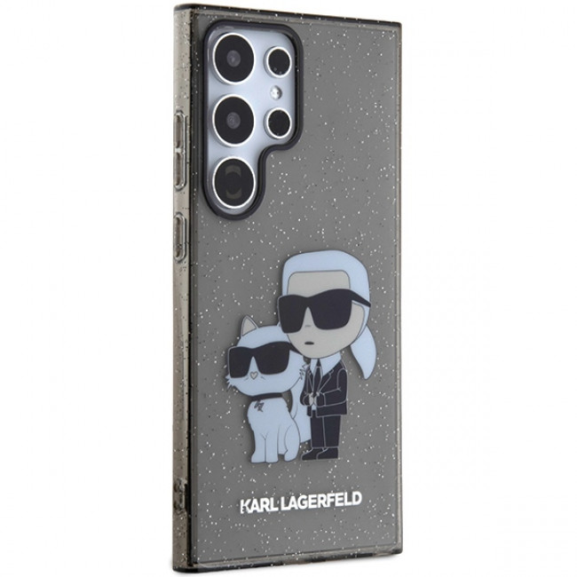 Karl Lagerfeld Samsung Galaxy S24 Ultra - Glitter Karl and Choupette Σκληρή Θήκη με Πλαίσιο Σιλικόνης - Black - KLHCS24LHNKCTGK