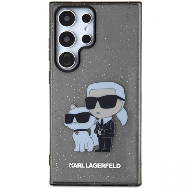 Karl Lagerfeld Samsung Galaxy S24 Ultra - Glitter Karl and Choupette Σκληρή Θήκη με Πλαίσιο Σιλικόνης - Black - KLHCS24LHNKCTGK