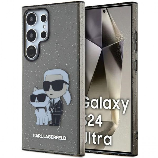 Karl Lagerfeld Samsung Galaxy S24 Ultra - Glitter Karl and Choupette Σκληρή Θήκη με Πλαίσιο Σιλικόνης - Black - KLHCS24LHNKCTGK