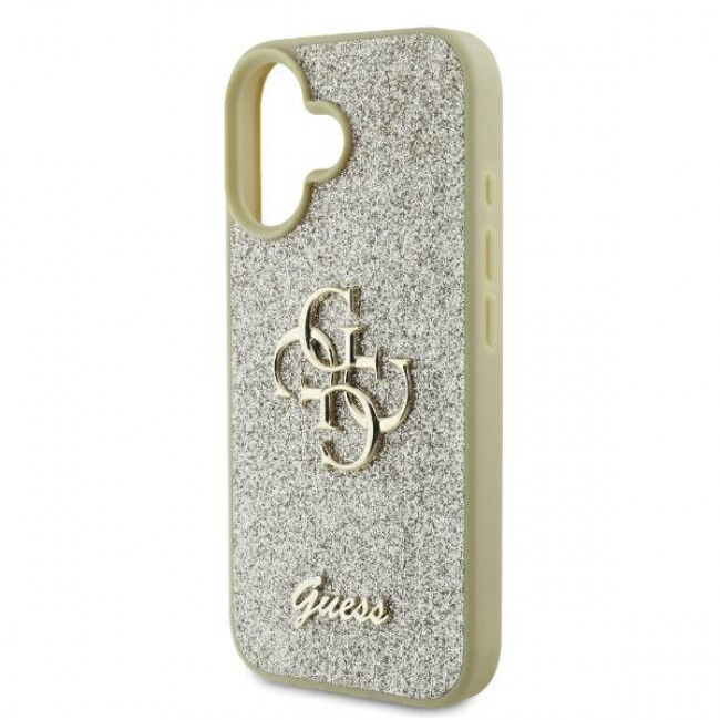 Guess iPhone 16 Plus - Fixed Glitter Big 4G - Σκληρή Θήκη με Πλαίσιο Σιλικόνης - Gold - GUHCP16MHG4SGD